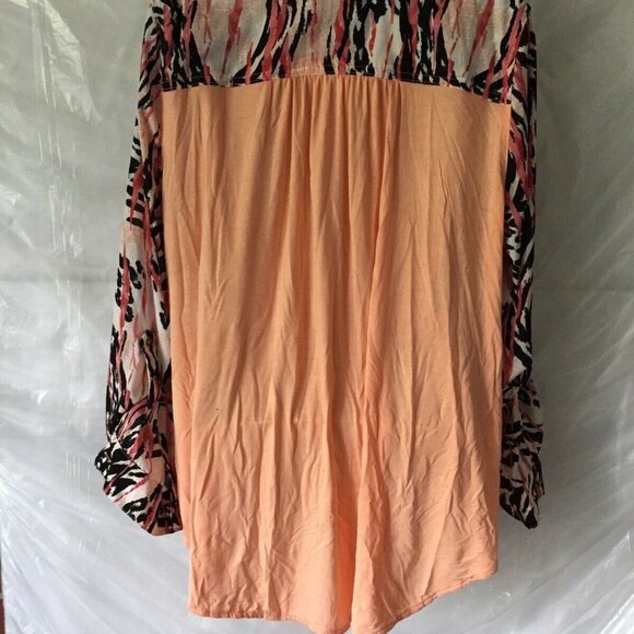 New Directions Womens Button Up Top Blouse Roll Up Sleeves Peach Paisley SZ PXL - Picture 7 of 16